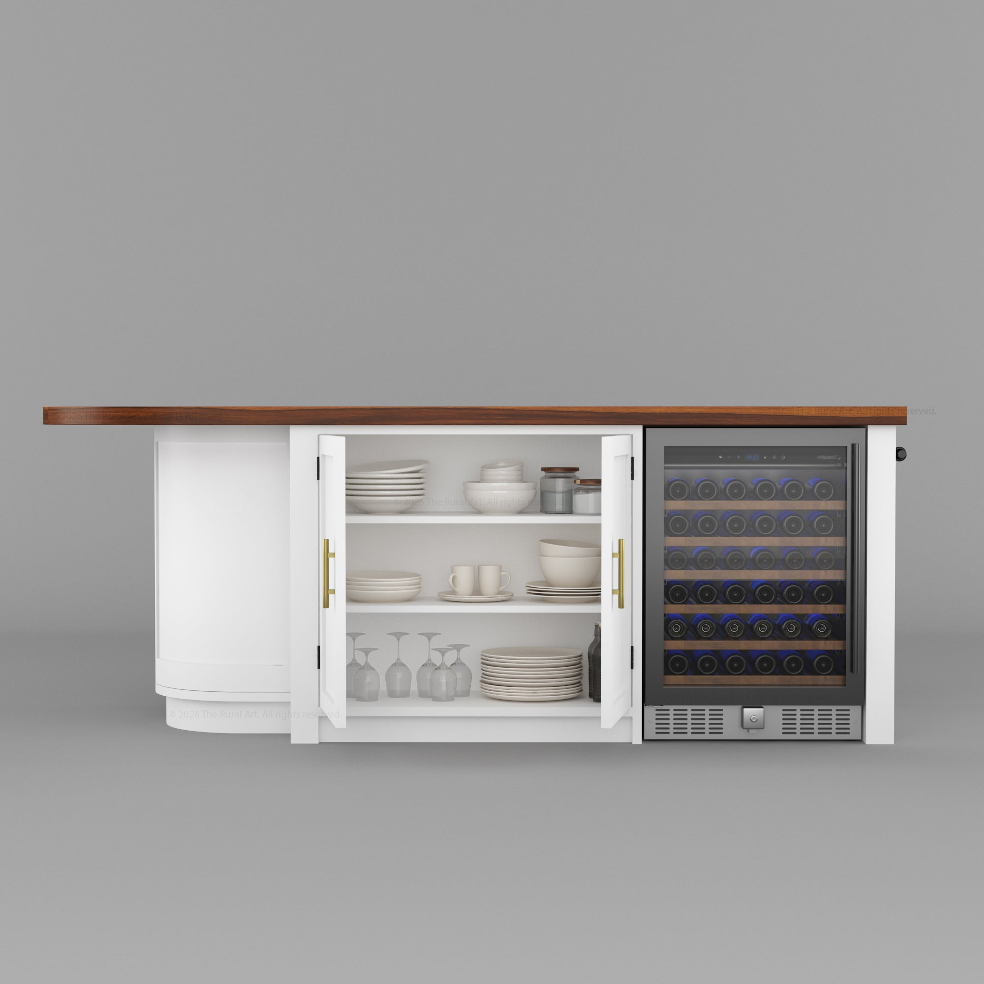Danville Solid Wood Kitchen Island with Built-In Wine Cooler &amp; Storage Cabinets