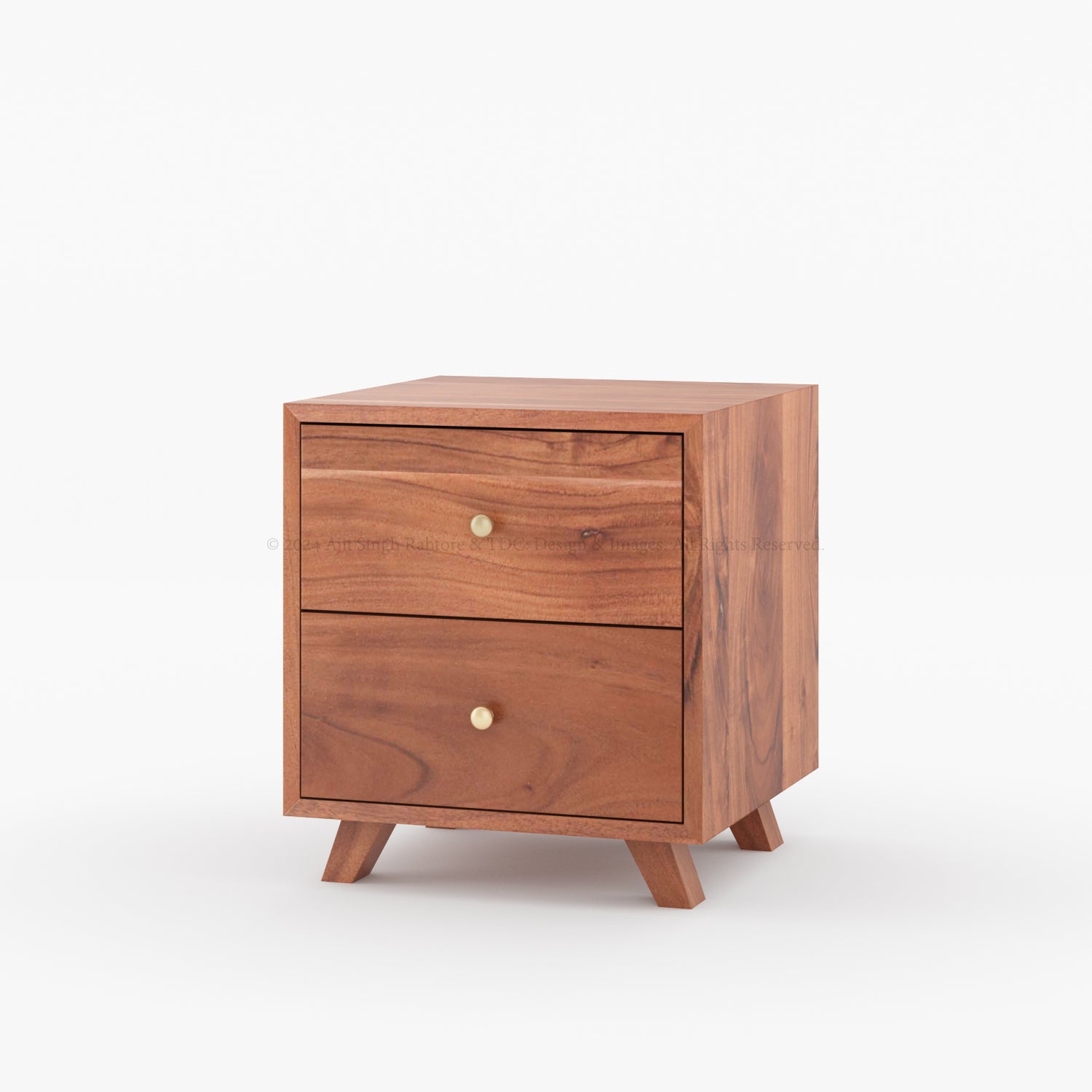 Rustic Acacia Wood Mid-Century Modern Nightstand