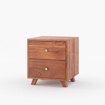 Rustic Acacia Wood Mid-Century Modern Nightstand