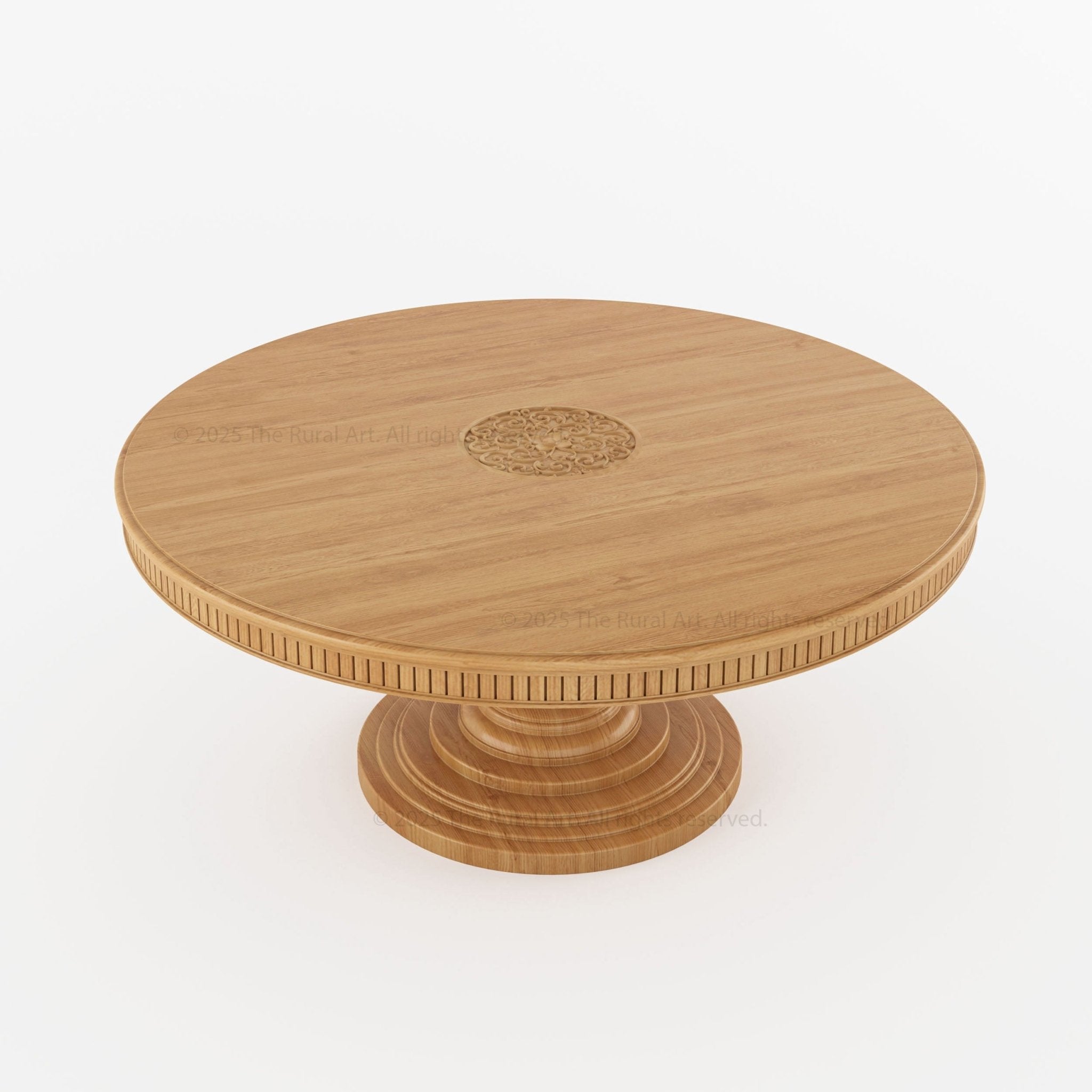 Jackson Teak Wood Round Pedestal Dining Table Fluted Edge Center Medal