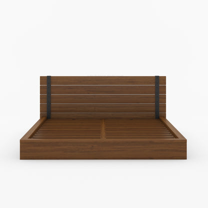 Dallas Solid Wood Platform Bed with Slatted Headboard &amp; Iron Accents
