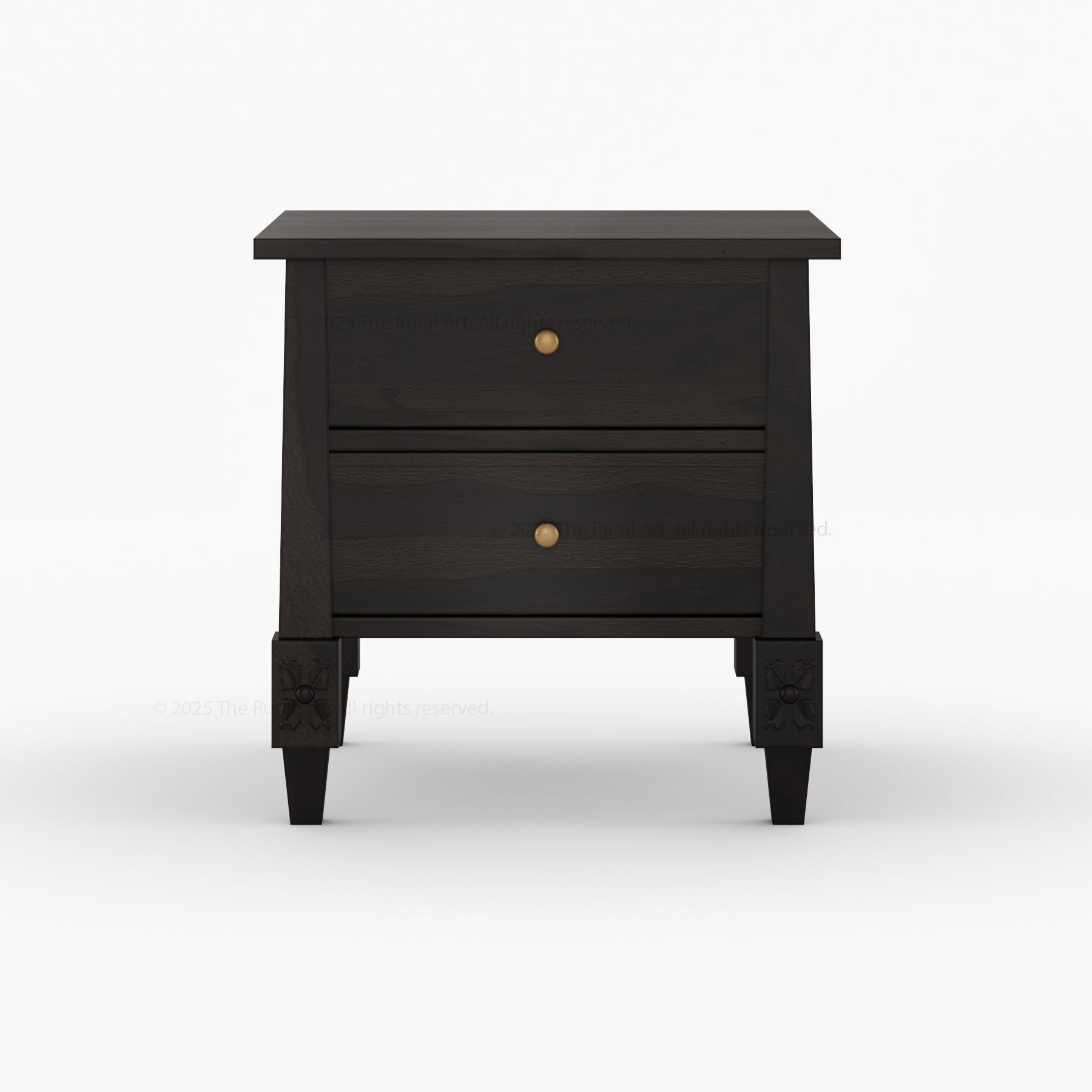 Dothan Solid Wood Nightstand with Carved Floral Legs &amp; Dual Drawers