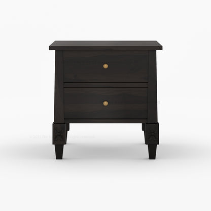 Dothan Solid Wood Nightstand with Carved Floral Legs &amp; Dual Drawers
