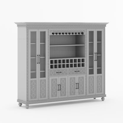 Marin Solid Wood Wine Bar Cabinet Hutch Hand Carved