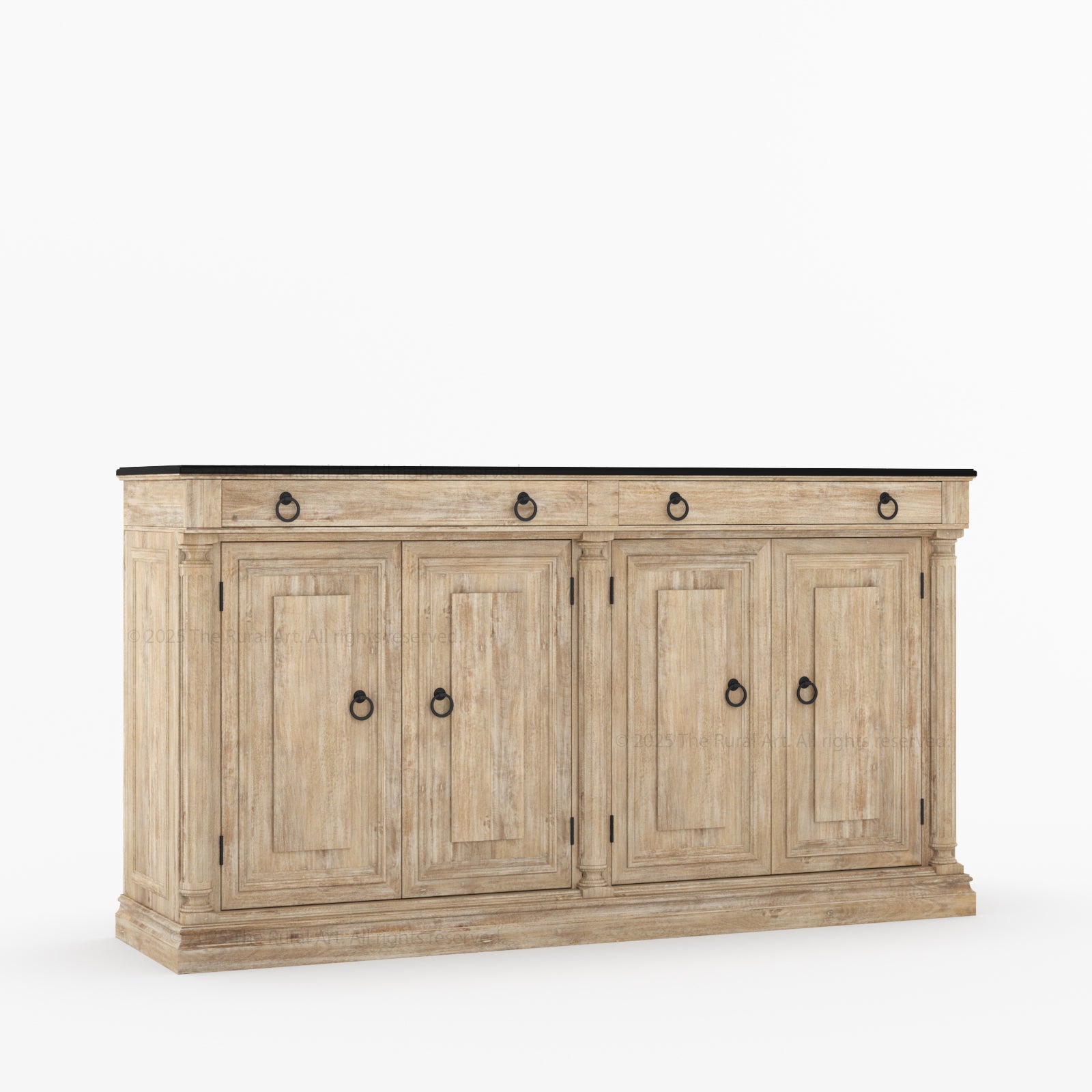 San Pedro Solid Wood Four Door Sideboard with Black Top