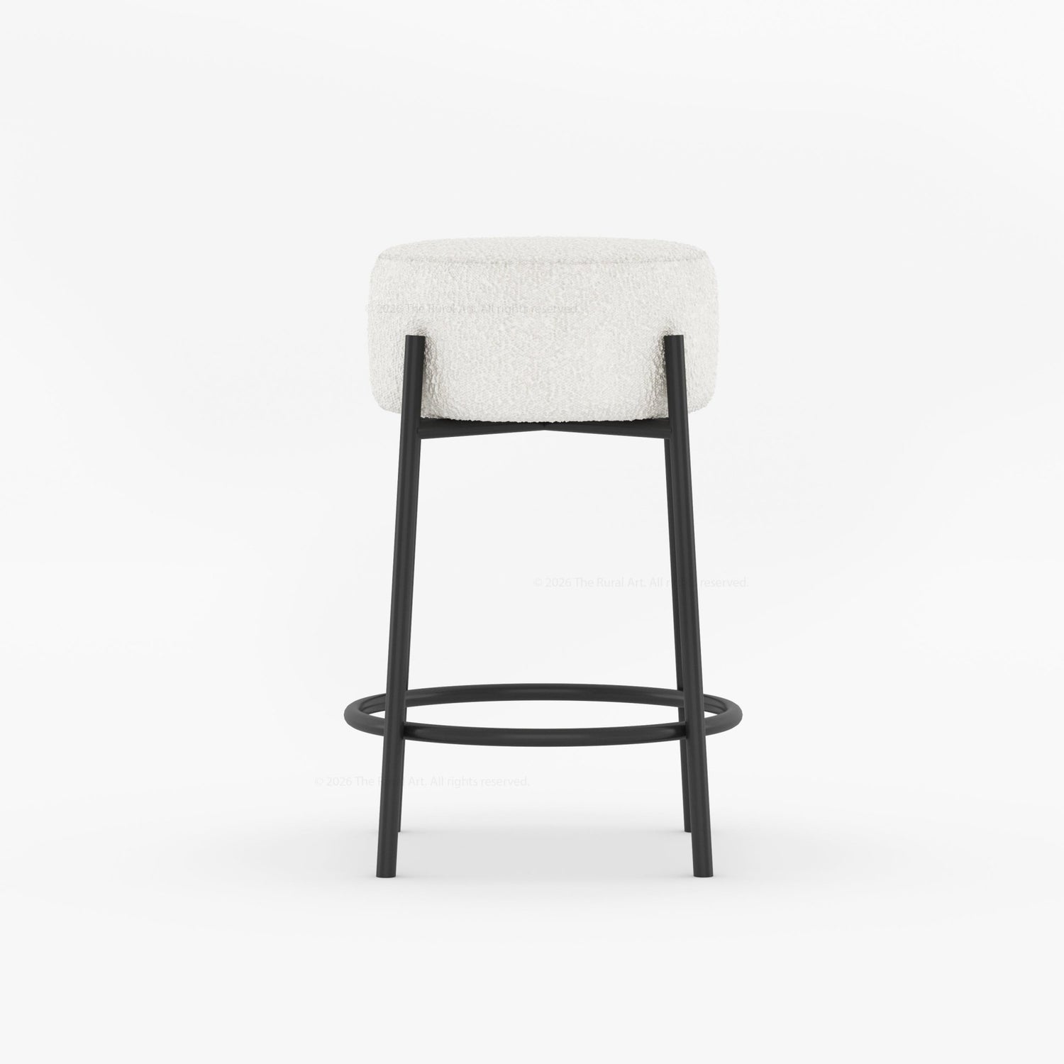 Midland Curved Solid Wood Half Round Kitchen Island with Upholstered Stools &amp; Quartz Top