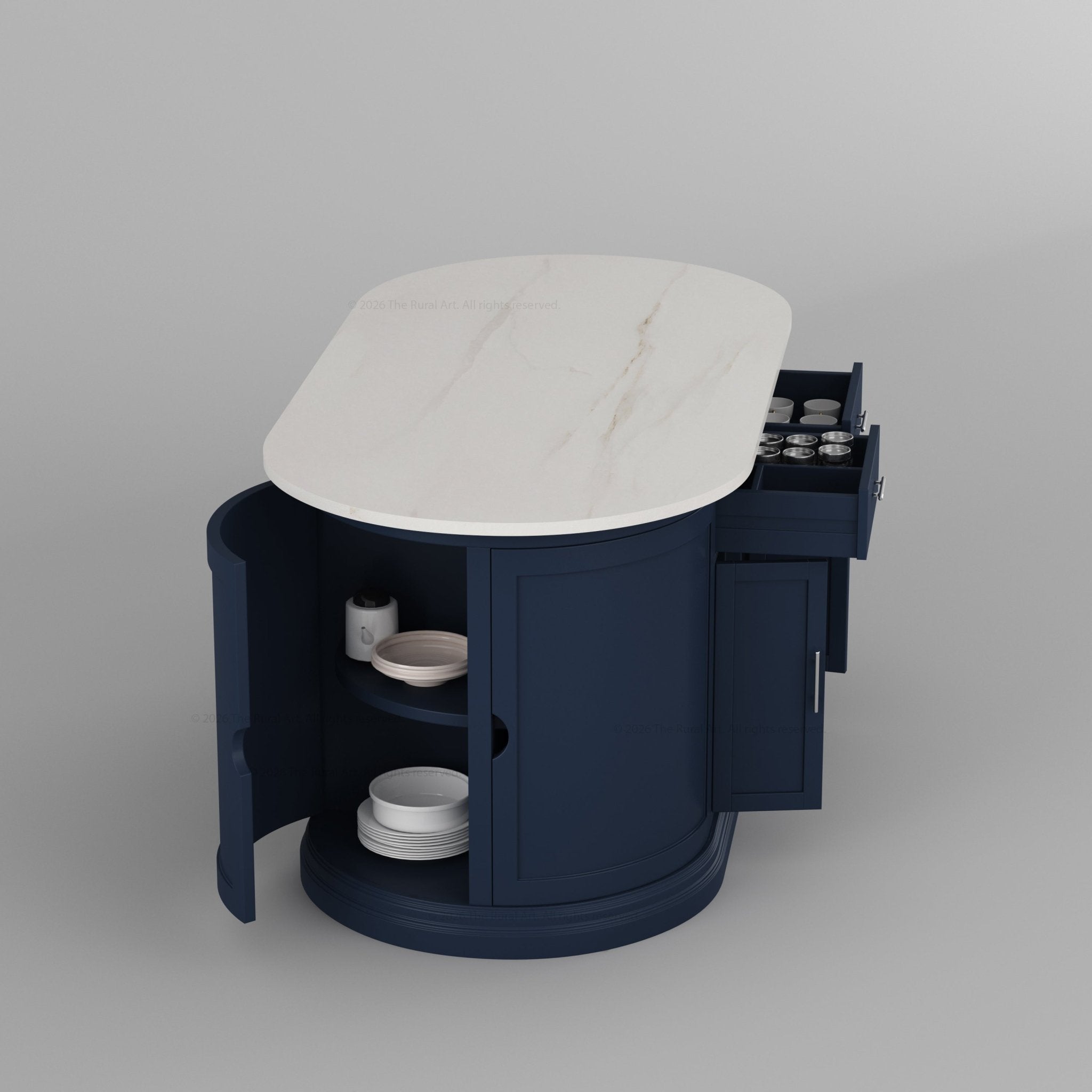 Harrison Solid Wood Oval Kitchen Island with Storage &amp; Optional Seating