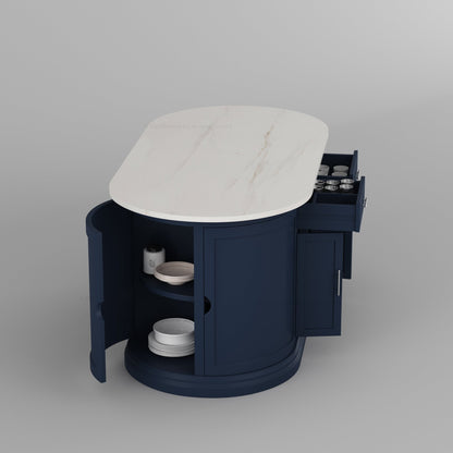 Harrison Solid Wood Oval Kitchen Island with Storage &amp; Optional Seating