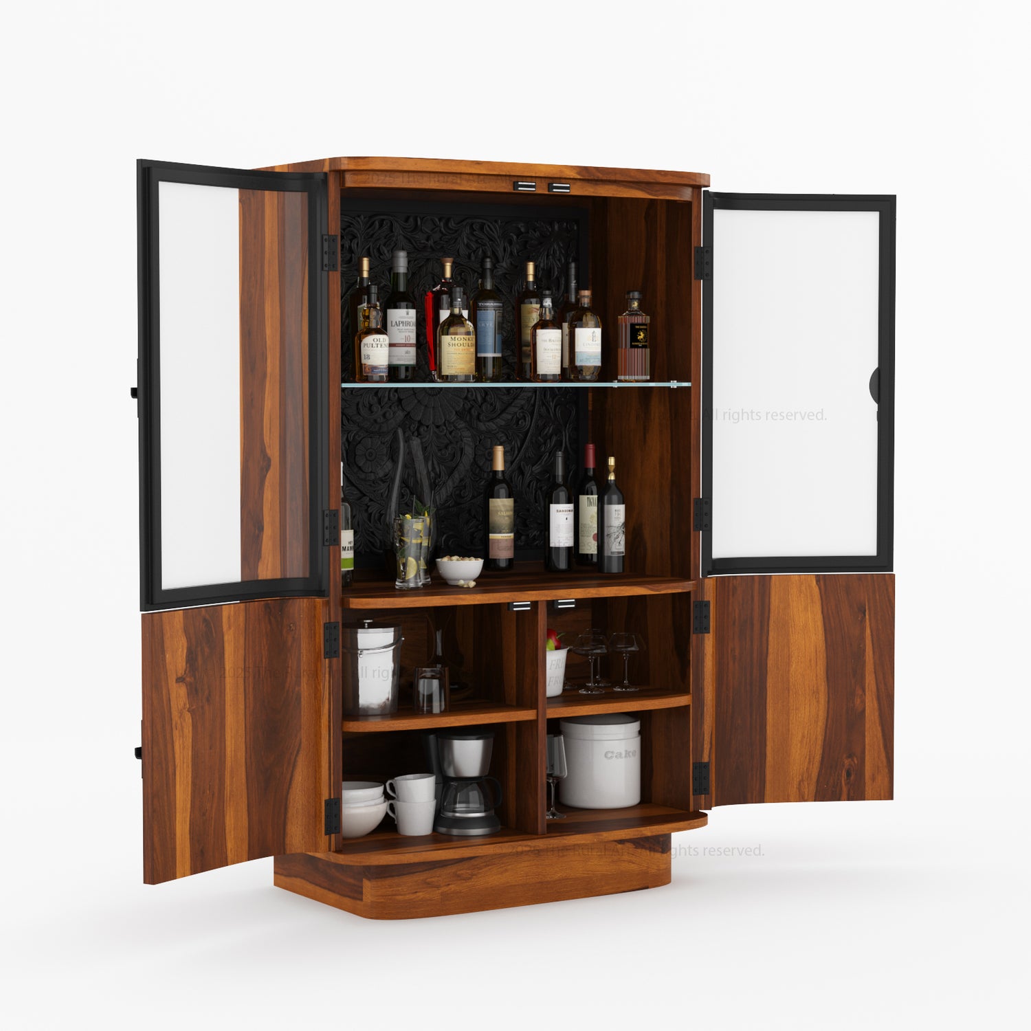 Woodinville Carved Bar Cabinet with Display Rack