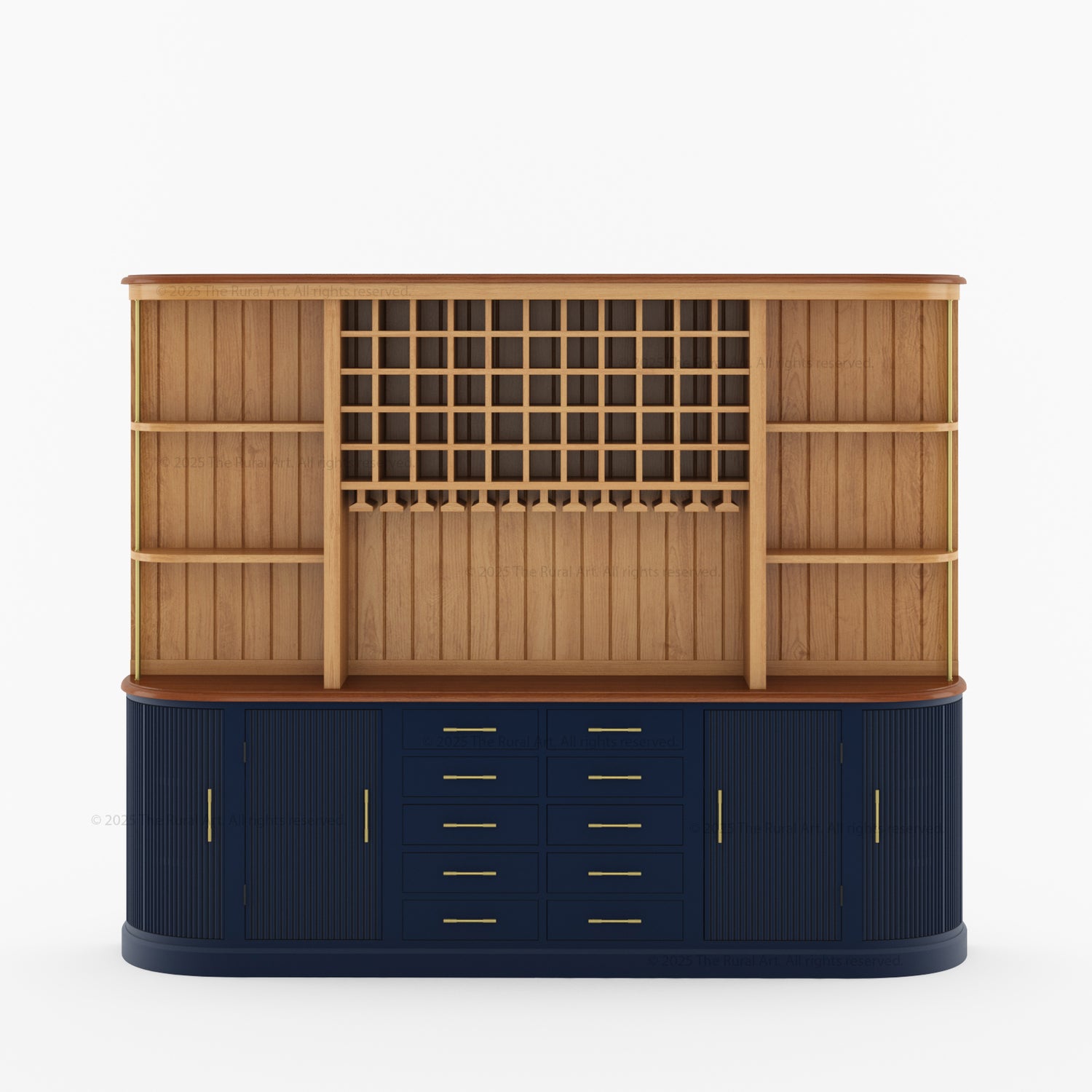 New York Bar Hutch Cabinet with Sideboard Open Bar Cabinet with Fluted Doors &amp; Wine Storage