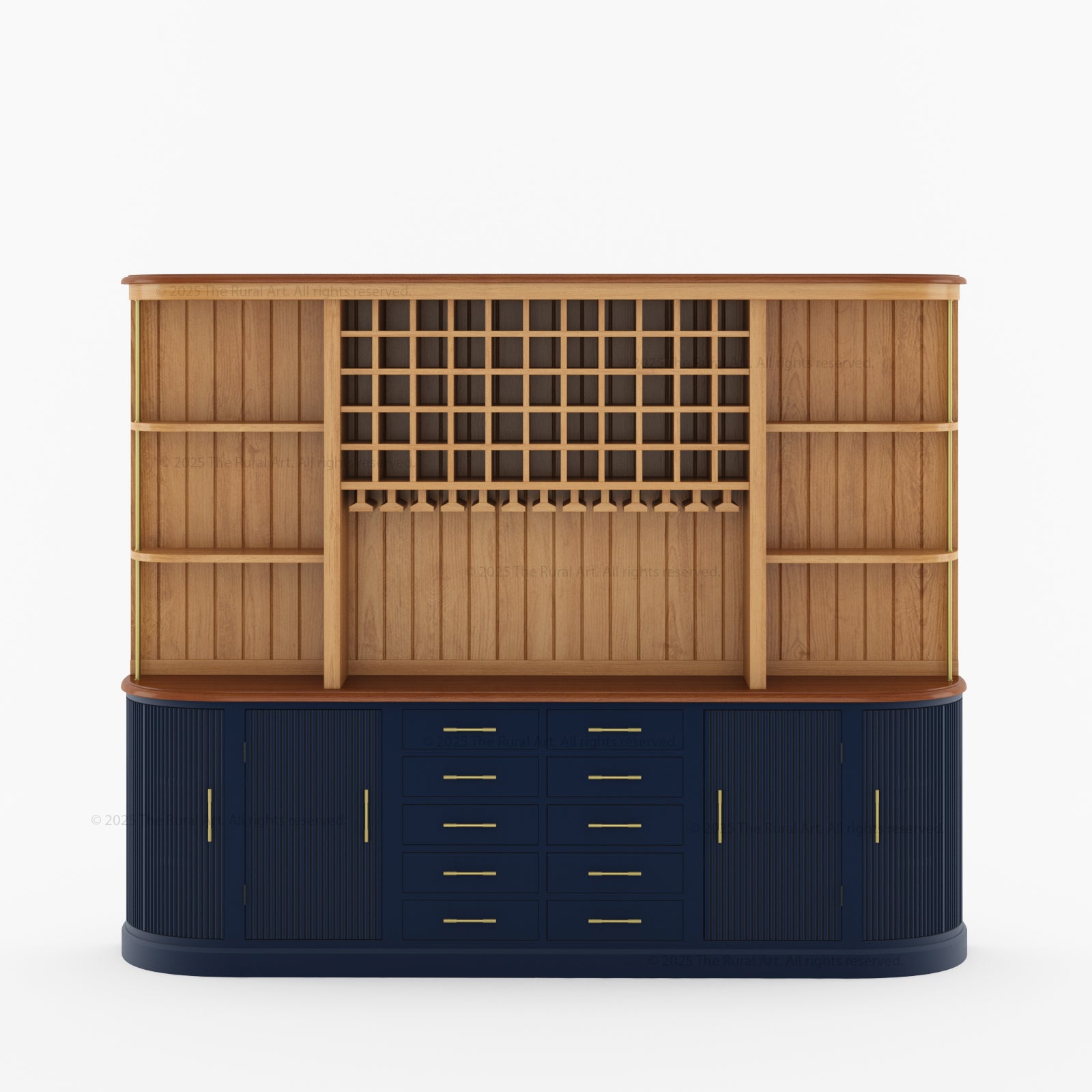 New York Bar Hutch Cabinet with Sideboard Open Bar Cabinet with Fluted Doors &amp; Wine Storage