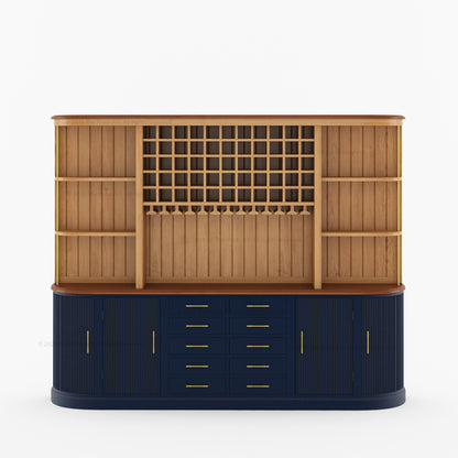 New York Bar Hutch Cabinet with Sideboard Open Bar Cabinet with Fluted Doors &amp; Wine Storage