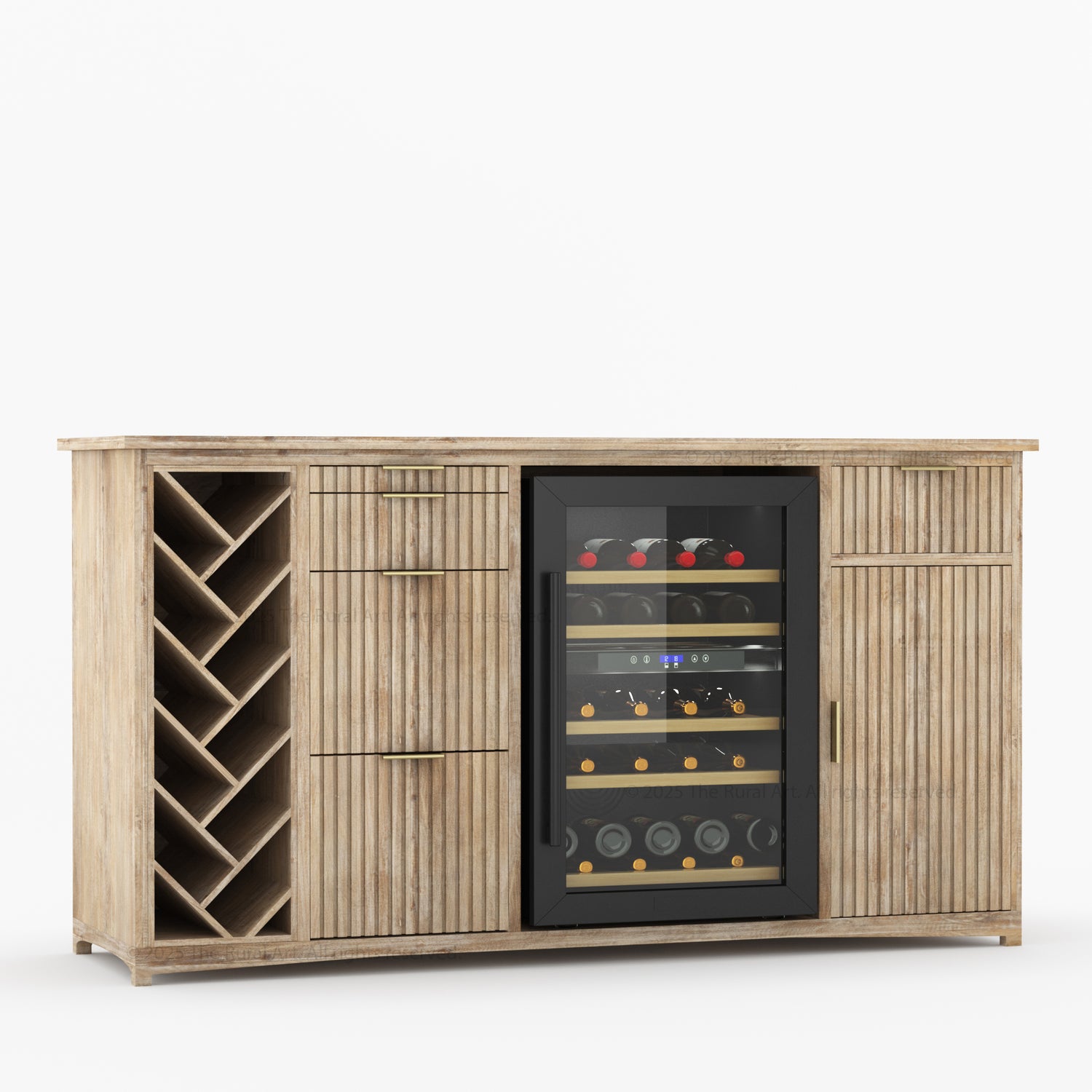 Florida Modern Fluted Wine Bar Cabinet with Mini Fridge Space