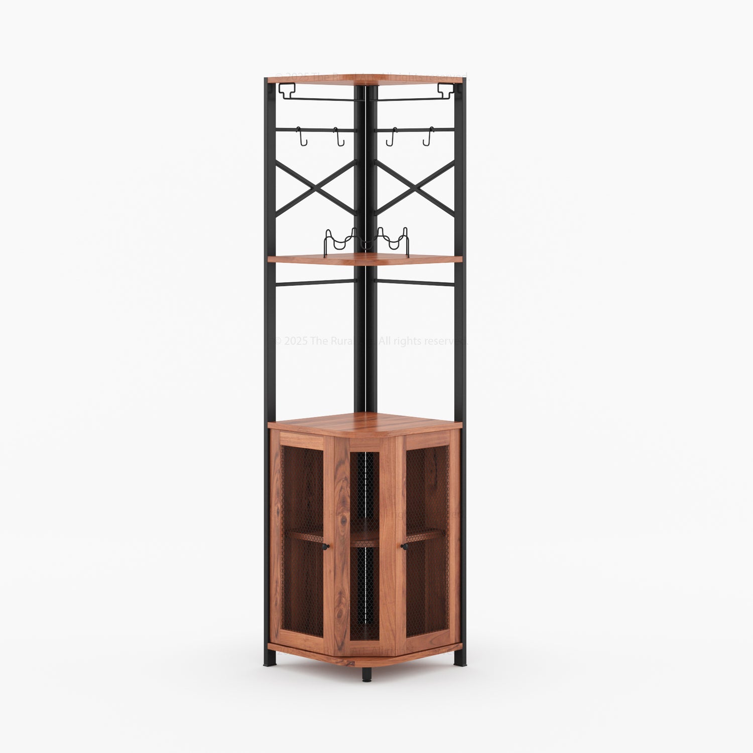 Jasper Solid Wood Corner Wine Bar Cabinet with Glass Rack &amp; Storage
