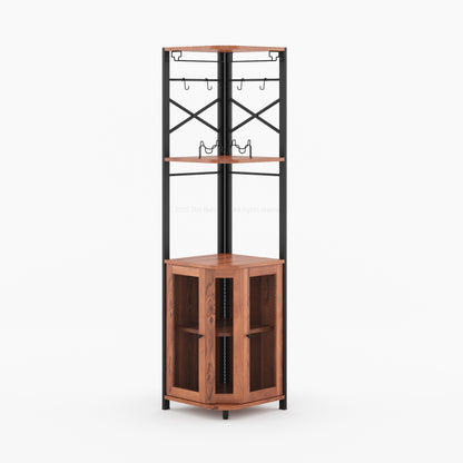 Jasper Solid Wood Corner Wine Bar Cabinet with Glass Rack &amp; Storage