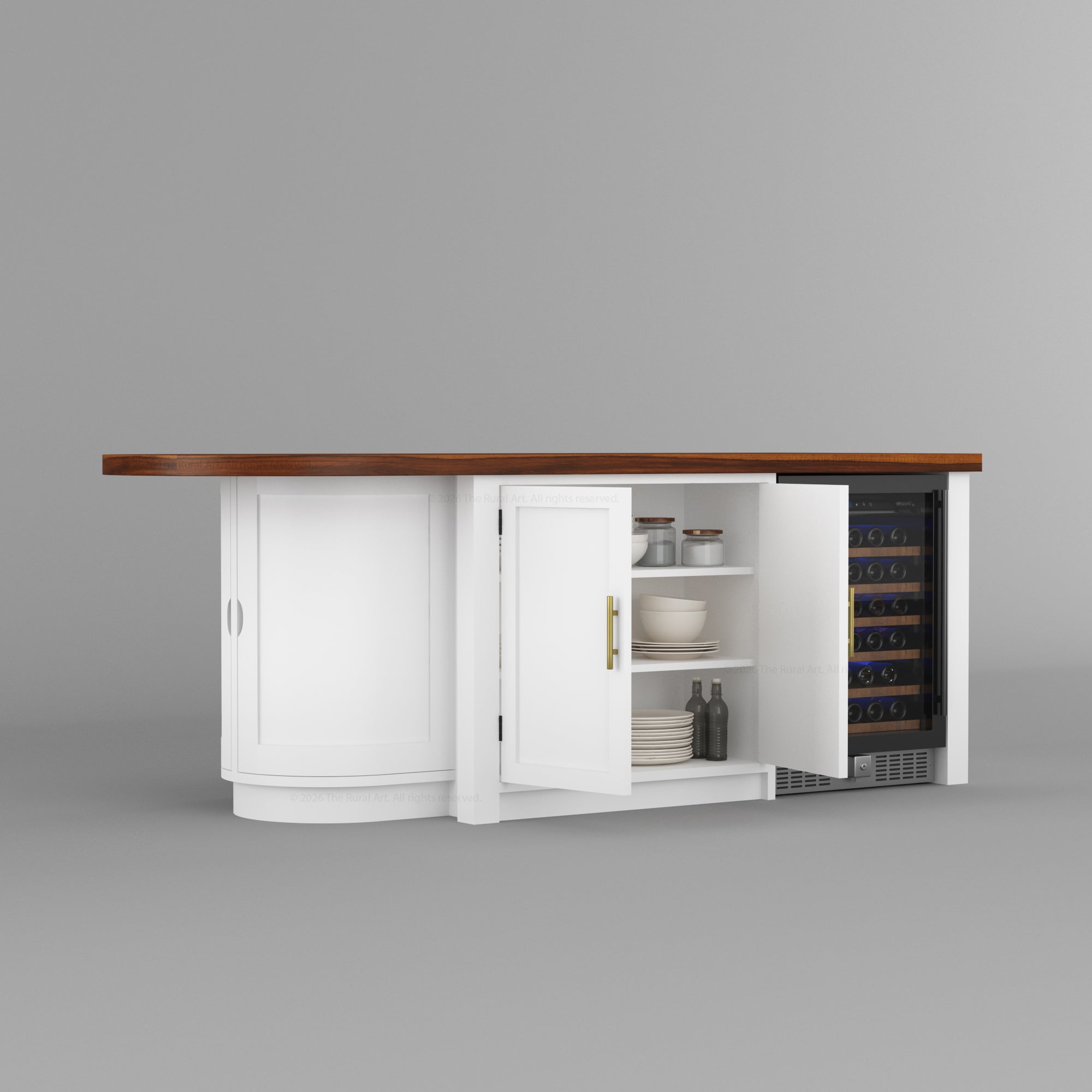 Danville Solid Wood Kitchen Island with Built-In Wine Cooler &amp; Storage Cabinets