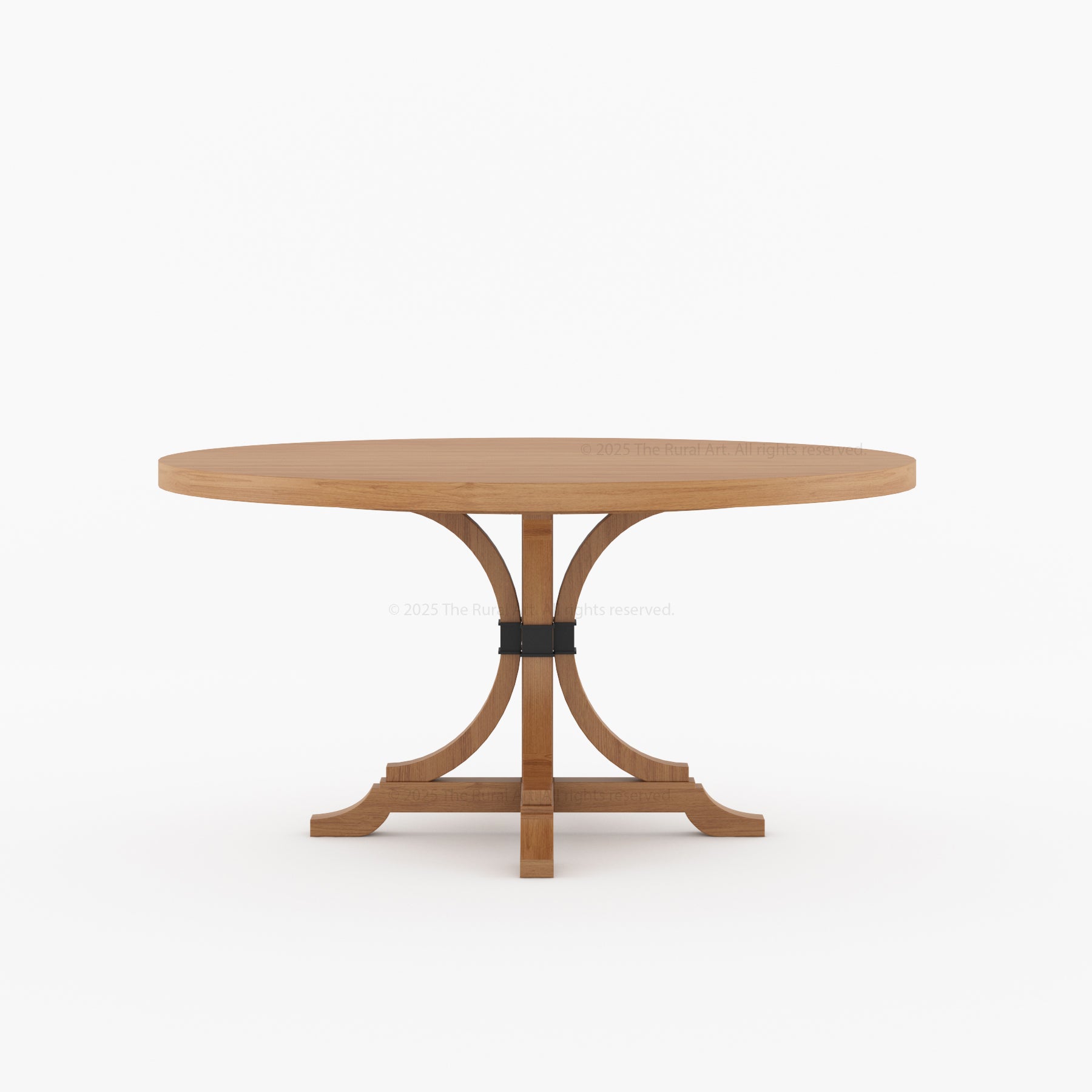 Round wooden table with a decorative base 