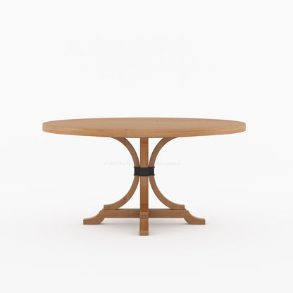 Round wooden table with a decorative base 