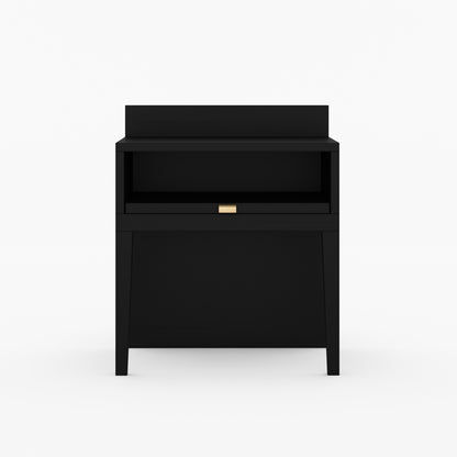 Troy Noir Solid Wood  Nightstand with Tapered Legs &amp; Raised Back Panel