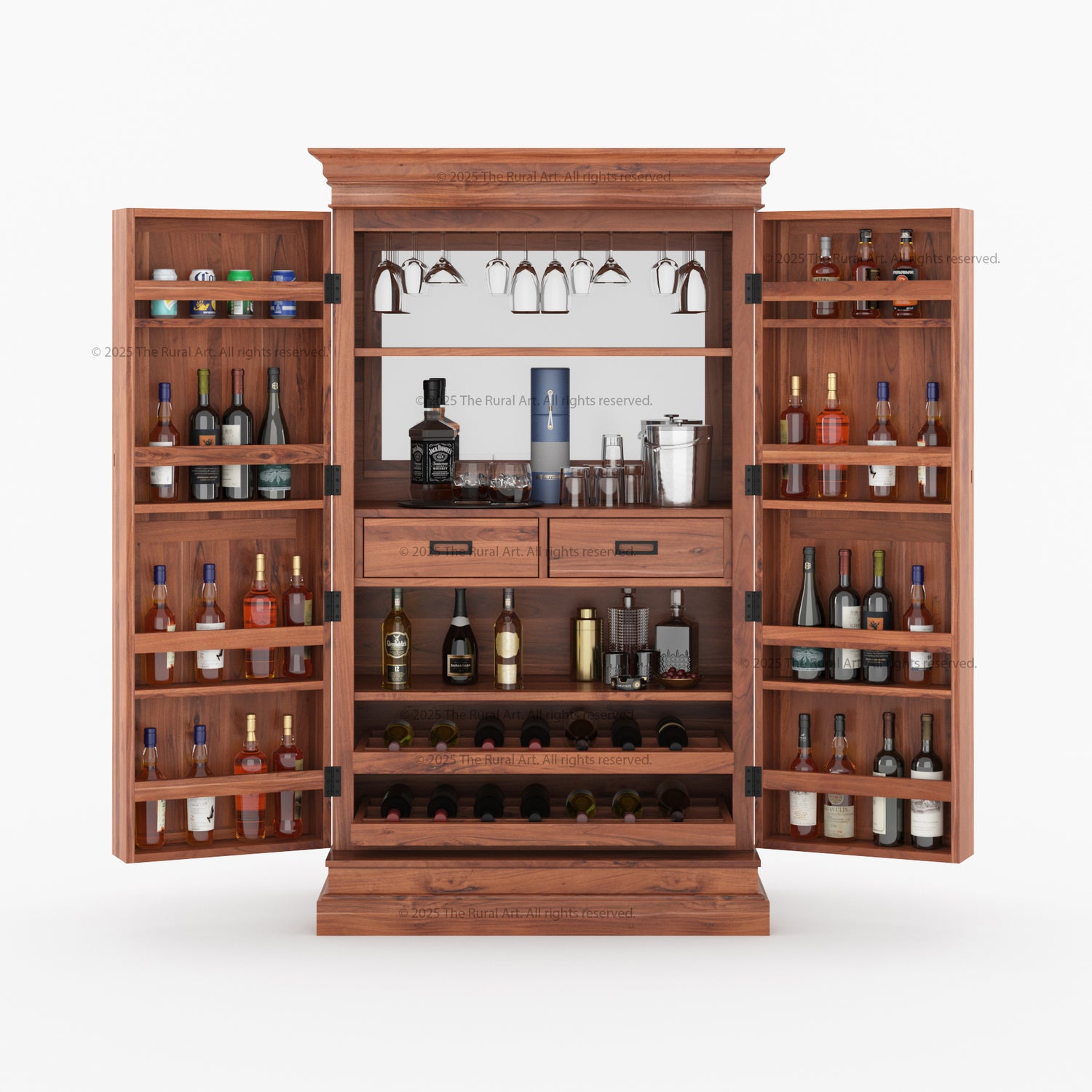 Melinda Solid Wood Bar Cabinet with Storage &amp; Wine Rack