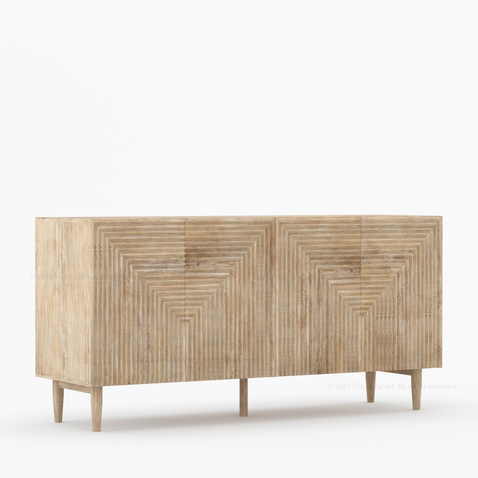 Chicago Geometric Carved Black Solid Wood Sideboard Buffet