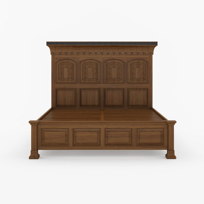 Prescott Grand Heritage Solid Wood Bed with Hand-Carved Panel Headboard