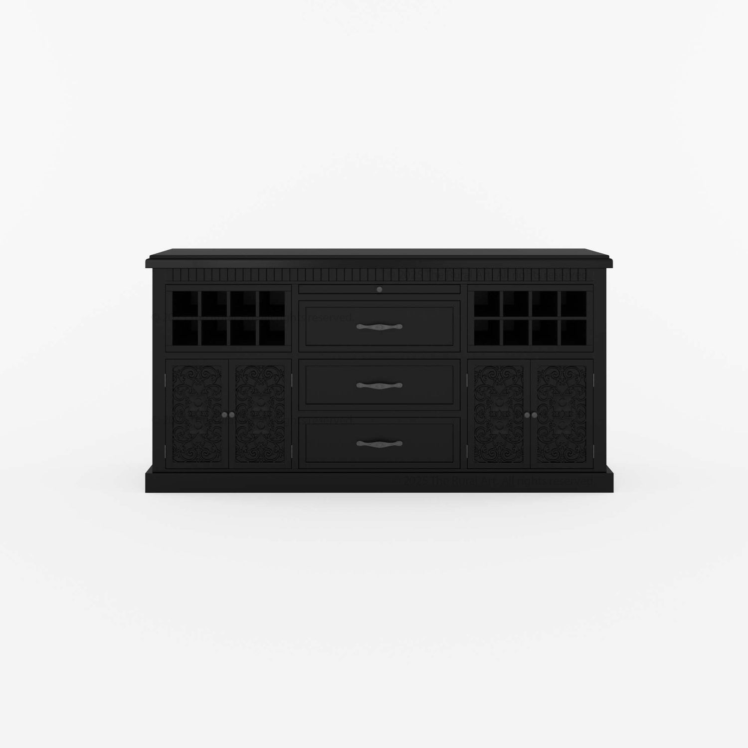 Jackson Solid Wood Sideboard Buffet with Hand-Carved Detailing &amp; Wine Storage