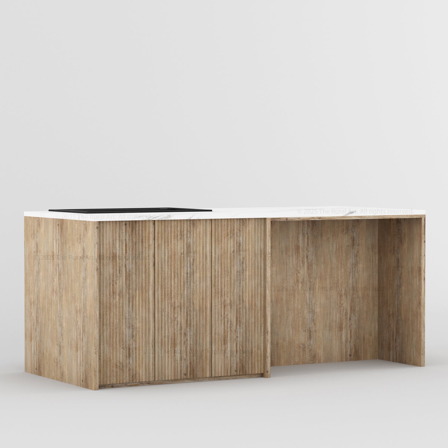 Sonoma Fluted 84&quot; Kitchen Island with Sink Cut-Out &amp; Matching Stools