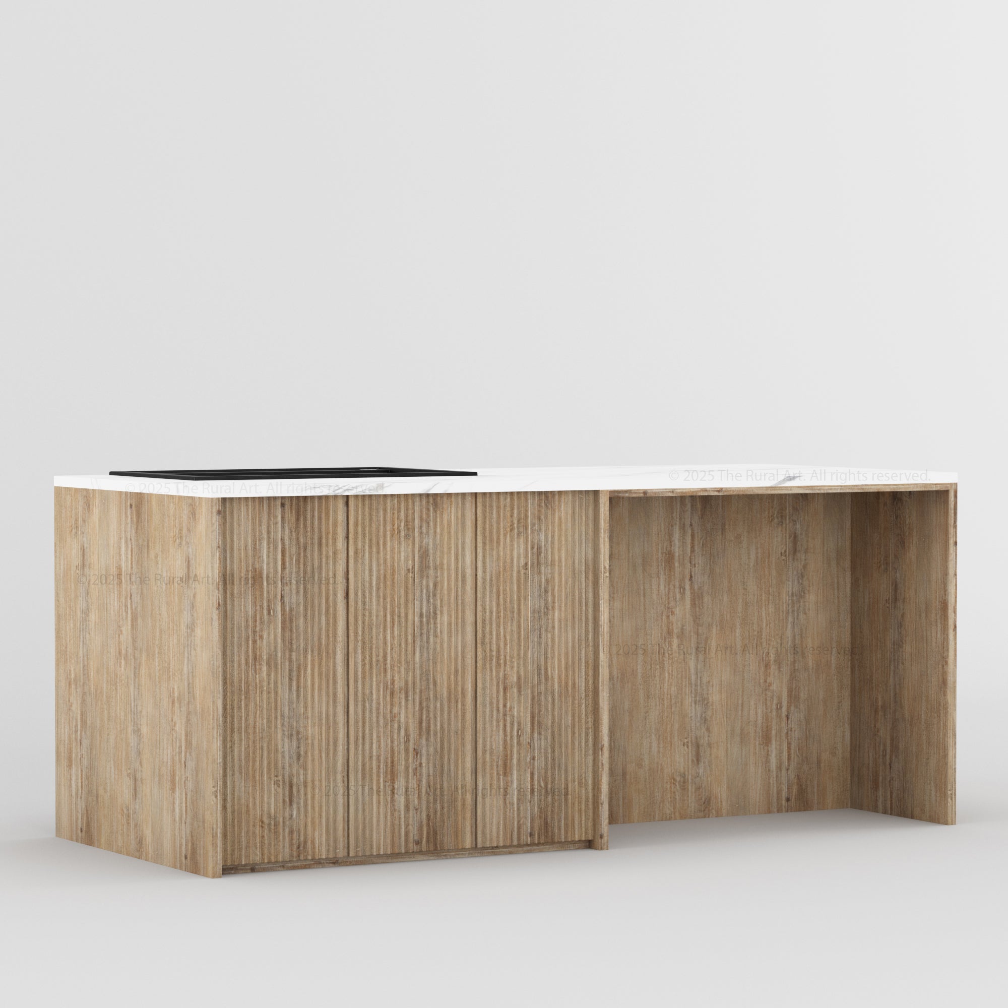 Sonoma Fluted 84&quot; Kitchen Island with Sink Cut-Out &amp; Matching Stools