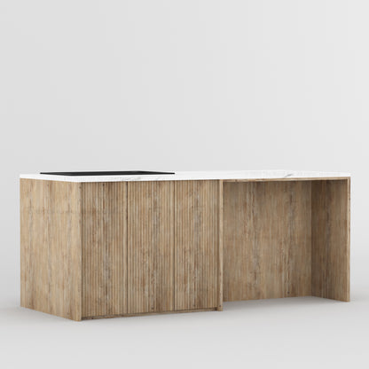 Sonoma Fluted 84&quot; Kitchen Island with Sink Cut-Out &amp; Matching Stools