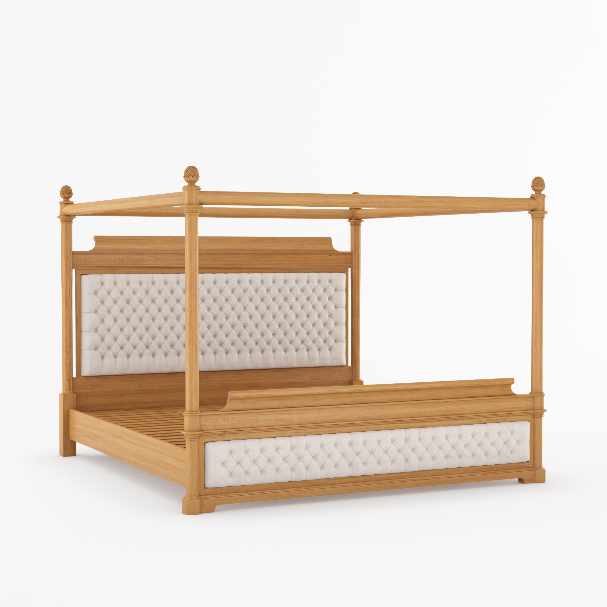 Abilene Four Poster Canopy Solid Wood Bed with Tufted Upholstered Headboard &amp; Footboard