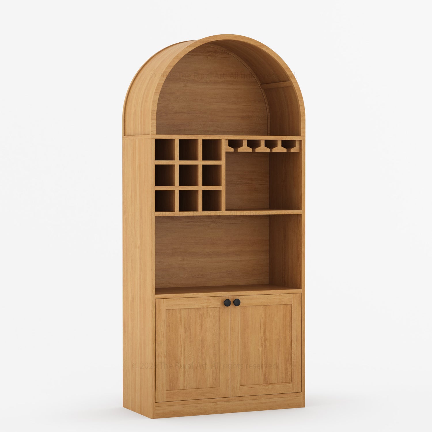 Arcadia Solid Wood Wine Bar Cabinet with Arched Top &amp; Stemware Rack