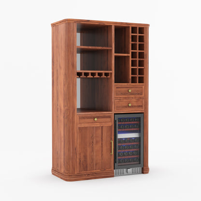 Durham Tall Wine Bar Cabinet with Built-In Wine Rack &amp; Refrigerator Space