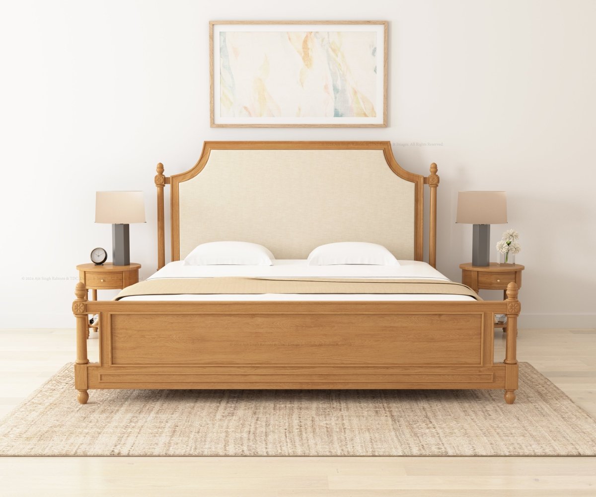 Savannah Teak Wood Bed with High Upholstered Headboard