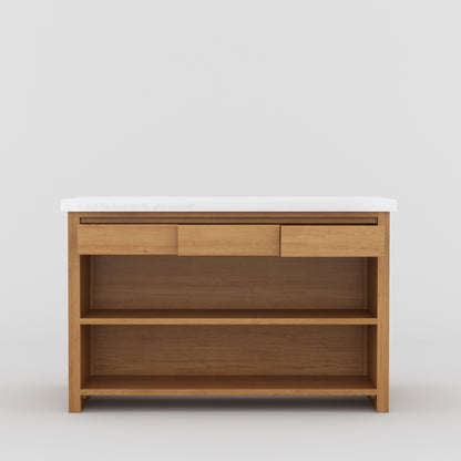Dothan Solid Wood Kitchen Island with Quartz Top &amp; Seating