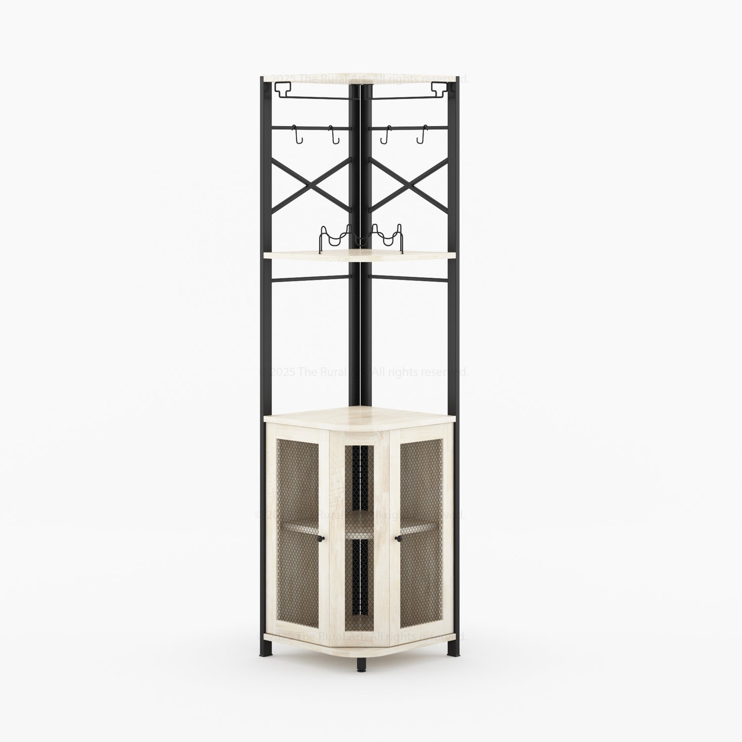 Jasper Solid Wood Corner Wine Bar Cabinet with Glass Rack &amp; Storage