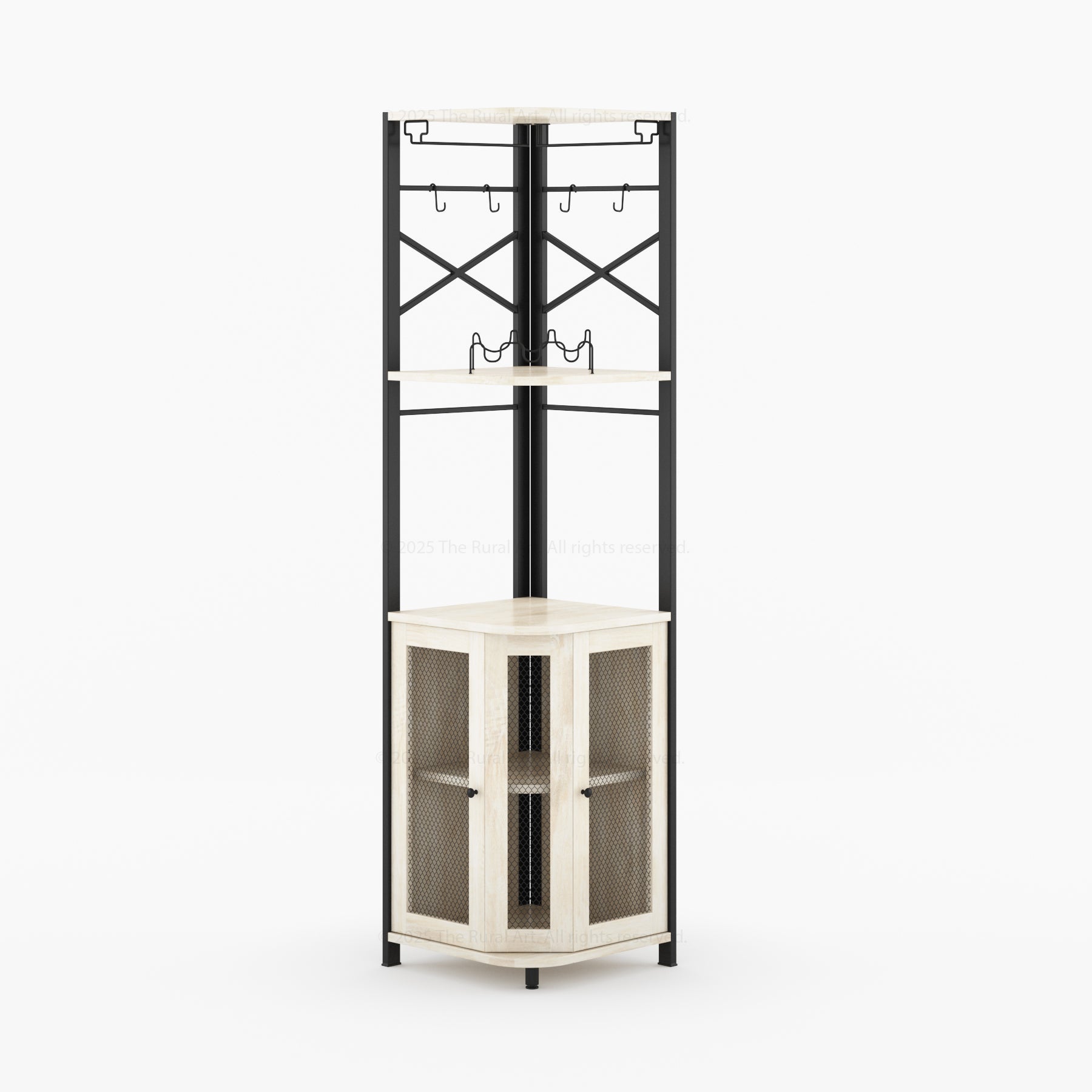 Jasper Solid Wood Corner Wine Bar Cabinet with Glass Rack &amp; Storage