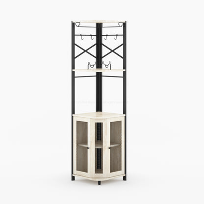 Jasper Solid Wood Corner Wine Bar Cabinet with Glass Rack &amp; Storage