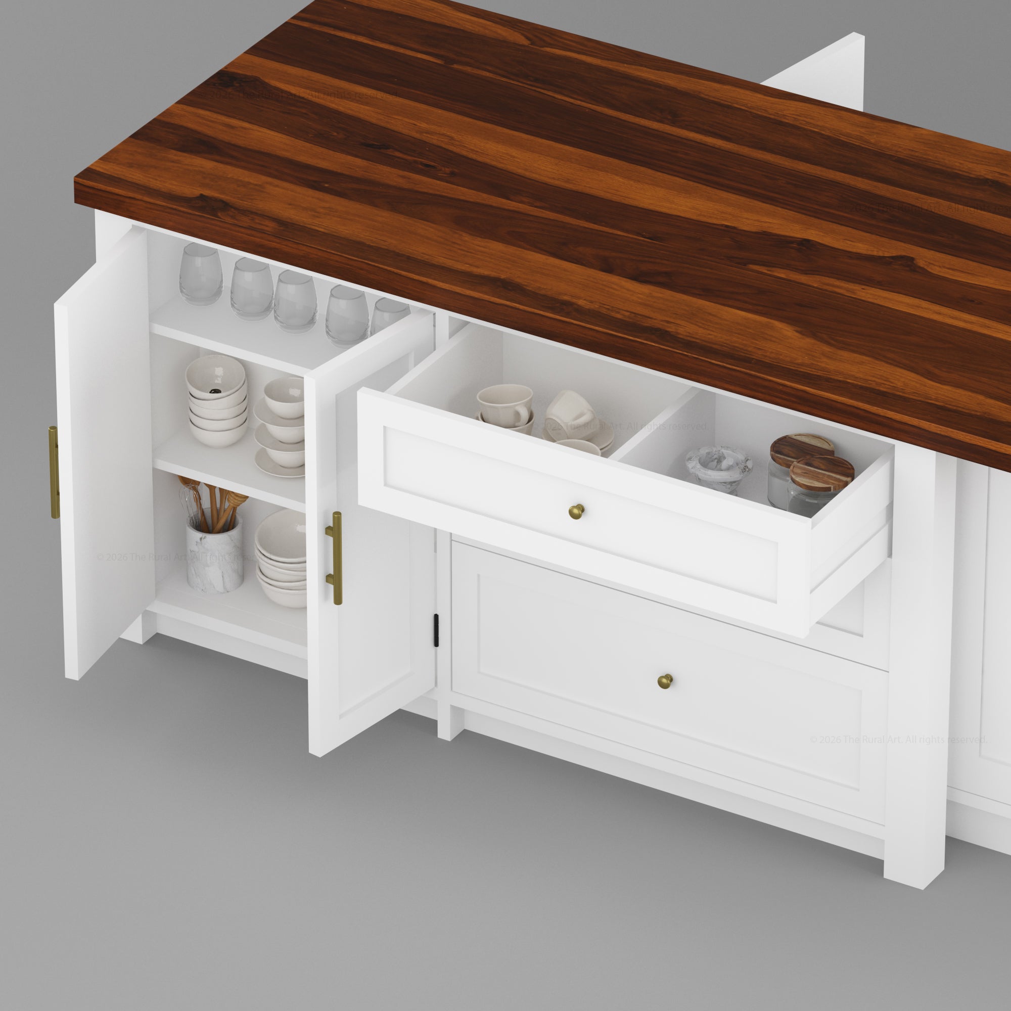 Danville Solid Wood Kitchen Island with Built-In Wine Cooler &amp; Storage Cabinets