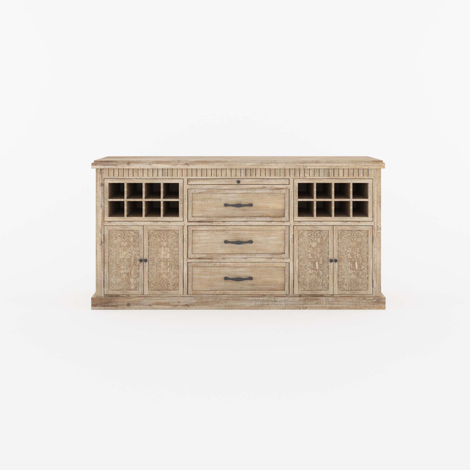Jackson Solid Wood Sideboard Buffet with Hand-Carved Detailing &amp; Wine Storage