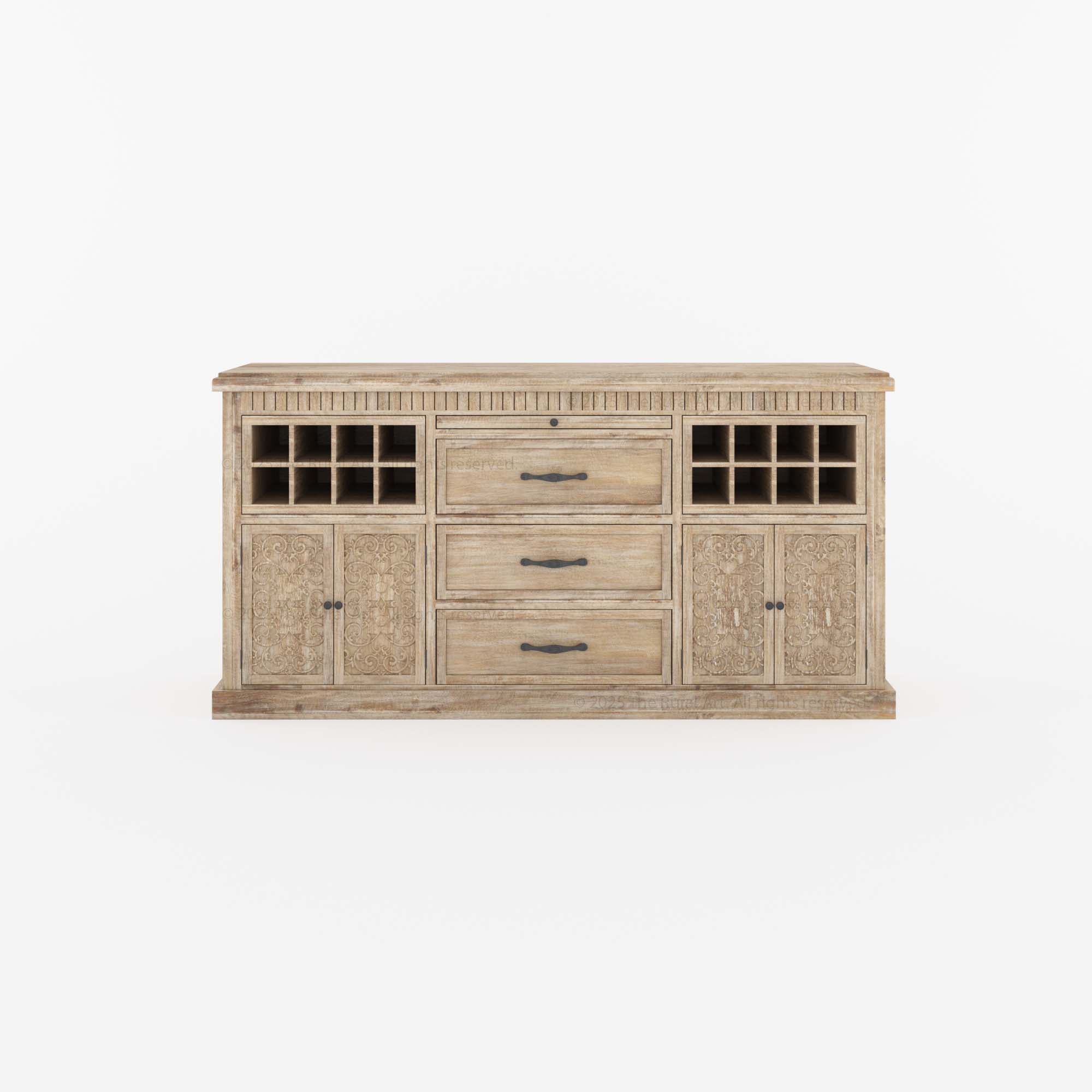 Jackson Solid Wood Sideboard Buffet with Hand-Carved Detailing &amp; Wine Storage