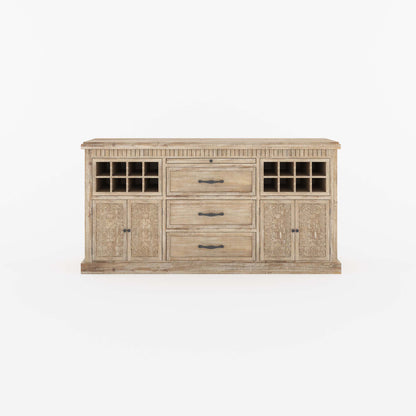 Jackson Solid Wood Sideboard Buffet with Hand-Carved Detailing &amp; Wine Storage