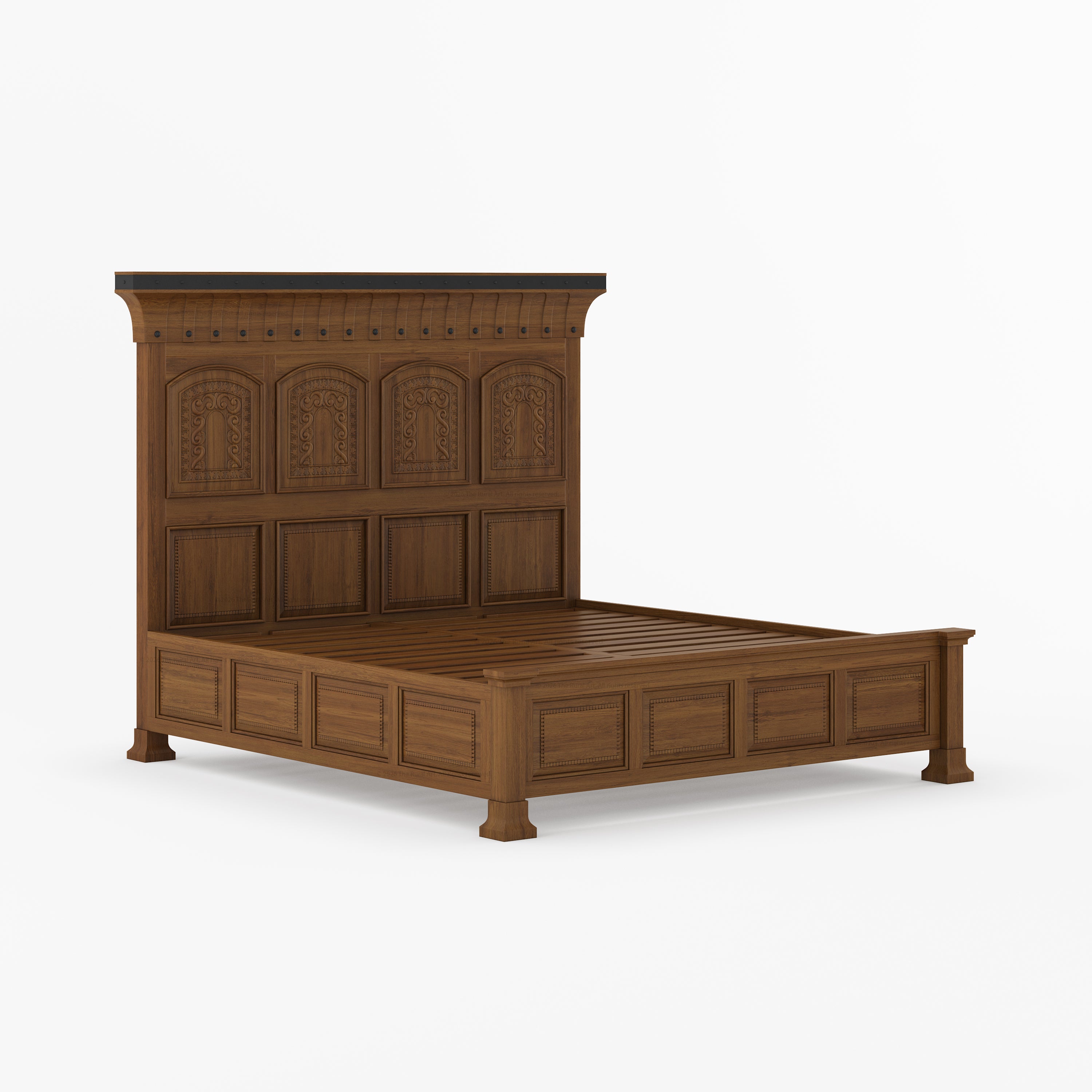 Prescott Grand Heritage Solid Wood Bed with Hand-Carved Panel Headboard