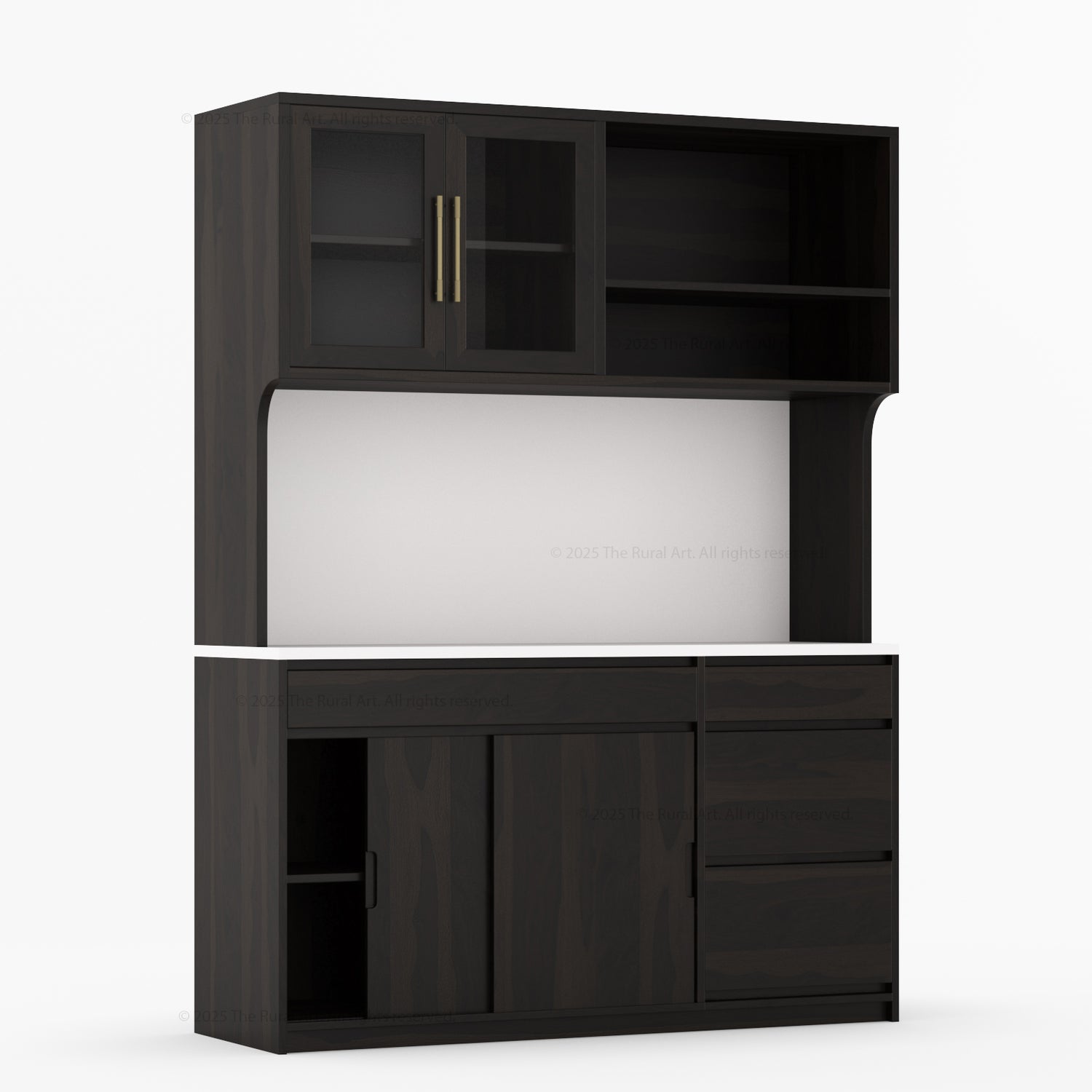 Girtin Solid Wood Wine &amp; Coffee Bar Hutch with White Quartz Countertop – 99” Width