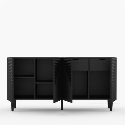 Chicago Geometric Carved Black Solid Wood Sideboard Buffet