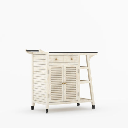 Ketchikan Solid Wood Outdoor Wine Cart with Storage &amp; Serving Shelves