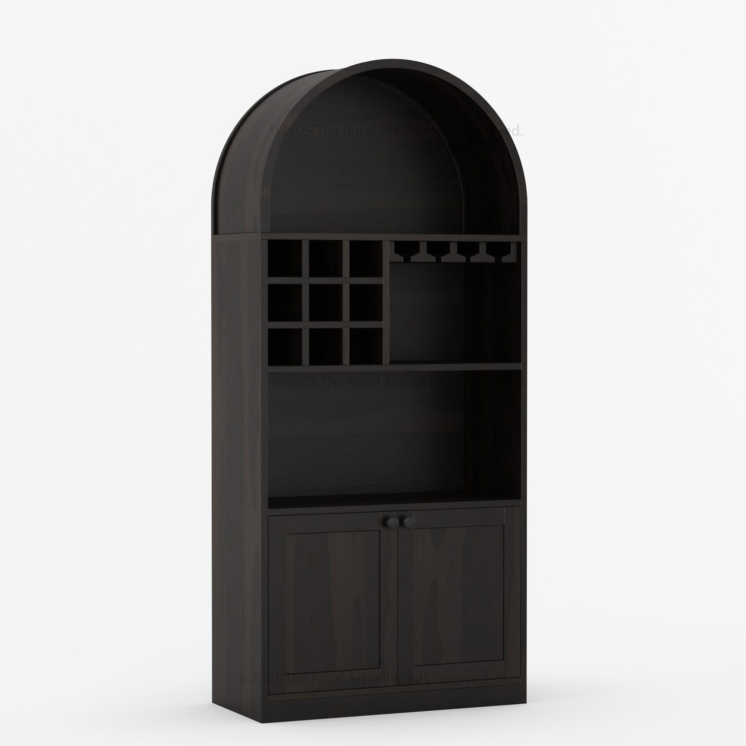 Arcadia Solid Wood Wine Bar Cabinet with Arched Top &amp; Stemware Rack