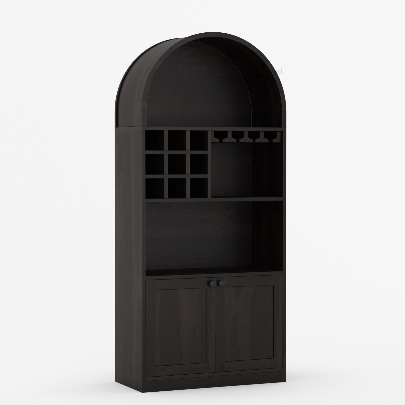 Arcadia Solid Wood Wine Bar Cabinet with Arched Top &amp; Stemware Rack