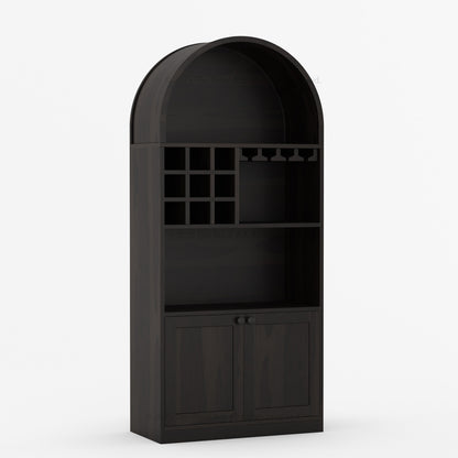 Arcadia Solid Wood Wine Bar Cabinet with Arched Top &amp; Stemware Rack