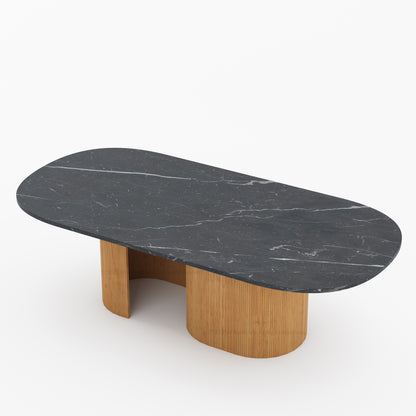 Connersville Modern Stone Top Dining Table with Sculptural Fluted Pedestal Base